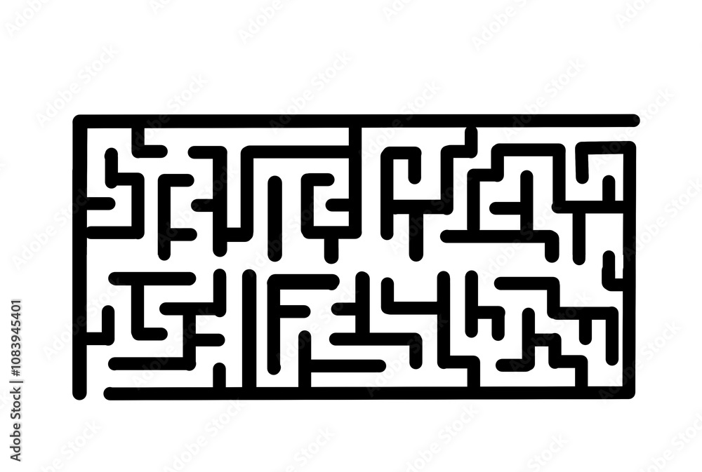 Fototapete A rectangular maze drawn with boldlines on a clean white background. Minimalistic design, isolated style. Concept of challenge and problem-solving