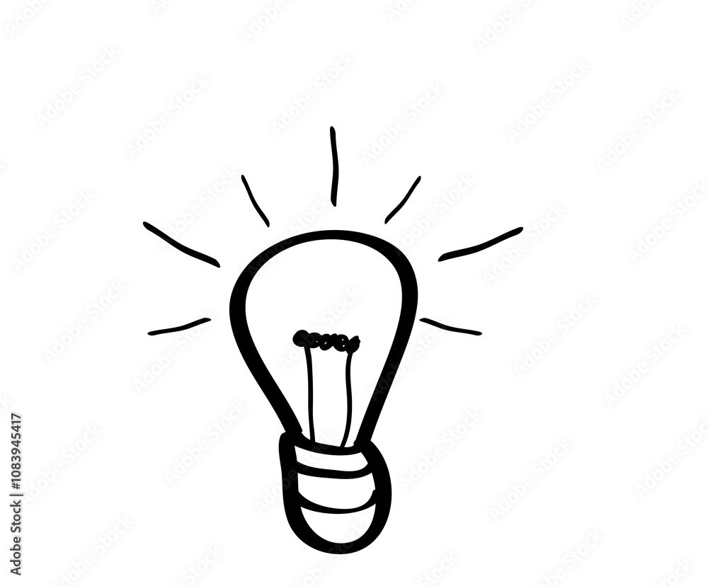 Aufkleber hand-drawn light bulb sketch with light rays, in a simpleline style, isolated on a white background.