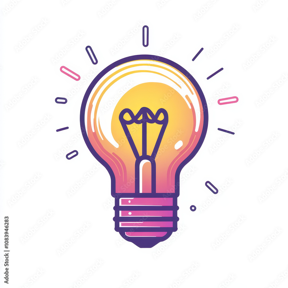 Poster vibrant light bulb illustration symbolizing innovation and creativity, featuring minimalist design w