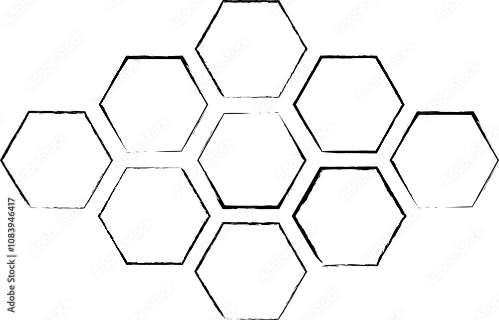 Fototapete Abstract hexagonal grid with hand-drawn lines forming connected shapes, isolated on a white background. Concept for layout or design template