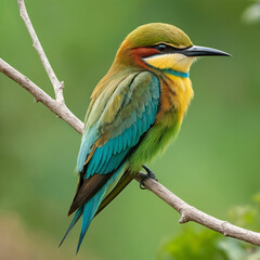 Obraz premium The bee-eater, with vivid green, yellow, and blue feathers,