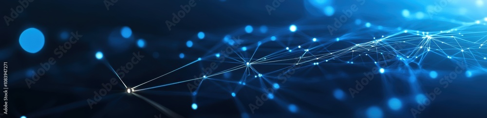 Poster abstract blue digital network with glowing nodes and connections representing technology and communi