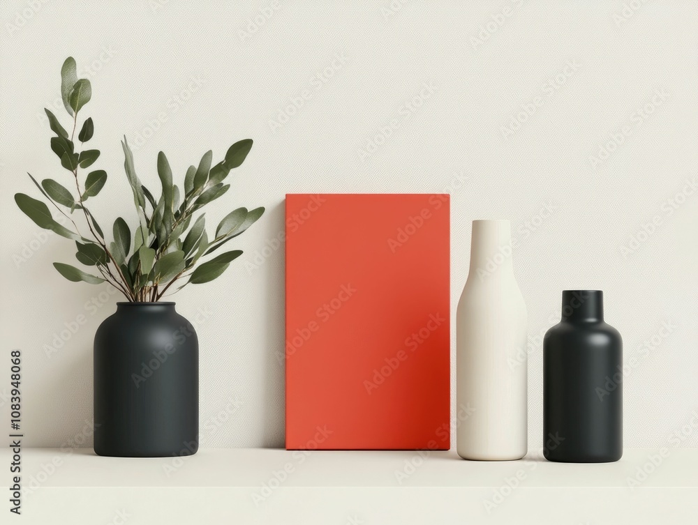 Poster minimalist and modern mockup composition featuring a creative product display with an abstract overl