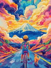 Whimsical Ride to Mount Fuji: A Psychedelic Adventure