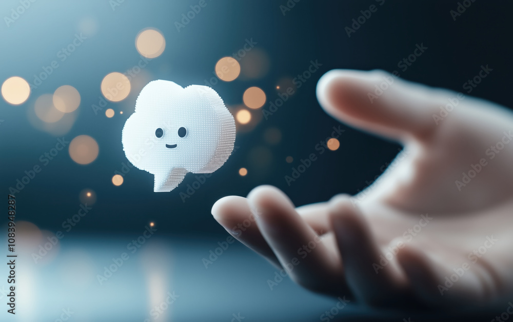 Aufkleber conceptual chatbot cloud with pixelated design, floating above hand, symbolizes technology and commu