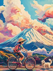 Whimsical Ride to Mount Fuji: A Psychedelic Adventure