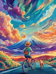 Whimsical Ride to Mount Fuji: A Psychedelic Adventure