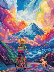 Whimsical Ride to Mount Fuji: A Psychedelic Adventure