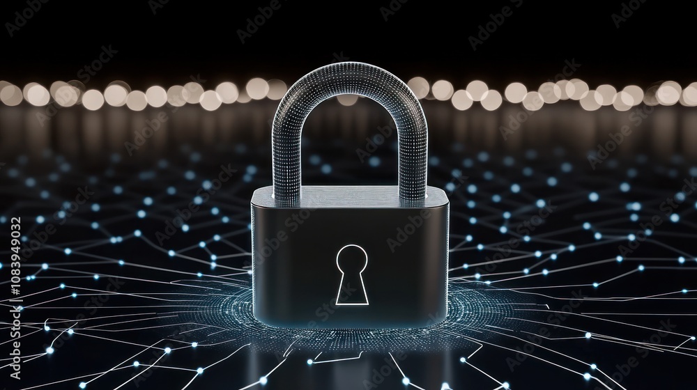 Poster a digital padlock symbolizing security in a networked environment.