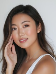 Portrait of a young woman studio photography neutral background close-up beauty concept