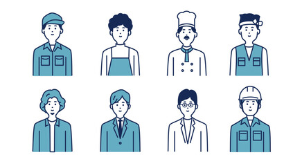 様々な職業の男性のシンプルなイラストセット