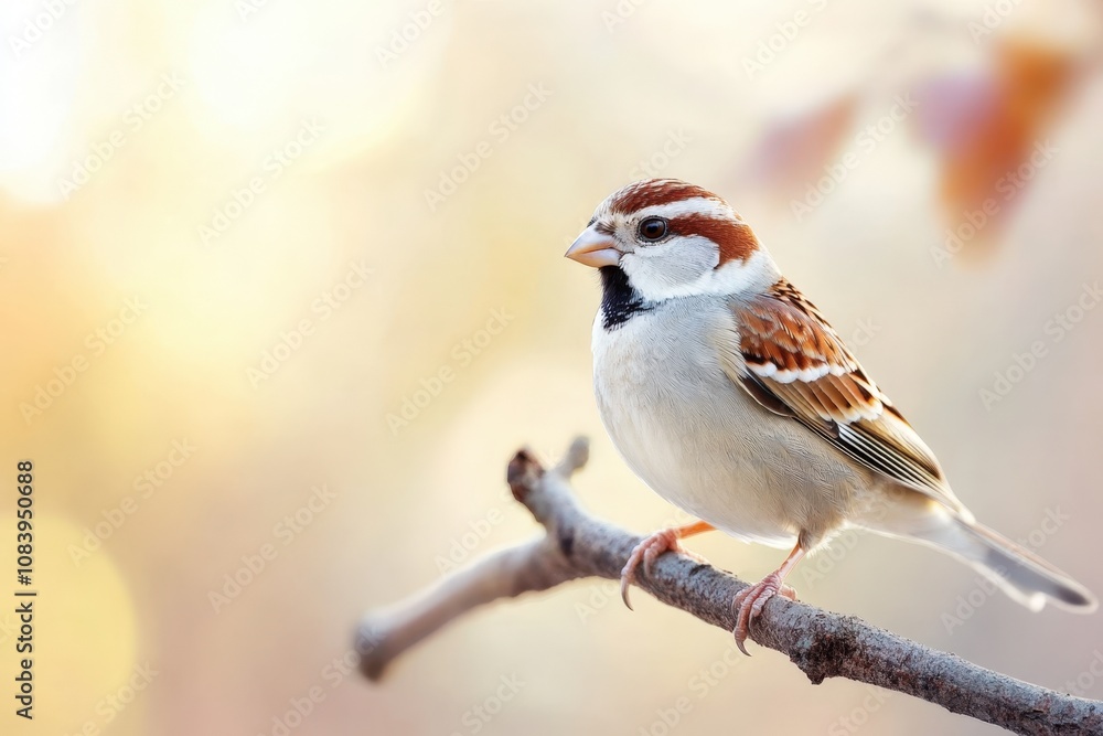Poster a small bird perched on a branch with a soft blurred background