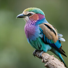 Fototapeta premium The lilac-breasted roller displays a stunning rainbow effect with its mix of purple,