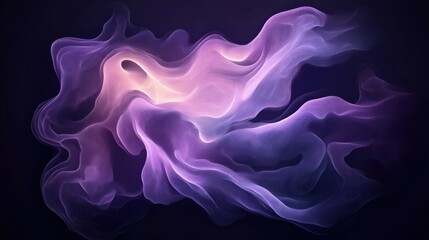 Fototapeta premium Abstract digital art with flowing purple and pink wisps creating an ethereal effect against a dark background. The composition resembles soft, swirling smoke or waves.