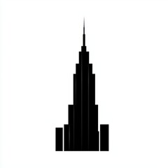 Obraz premium Iconic Skyscraper Silhouette Isolated on White Background, Minimalist Design Featuring a High-Detail Structure Suitable for Various Creative Projects