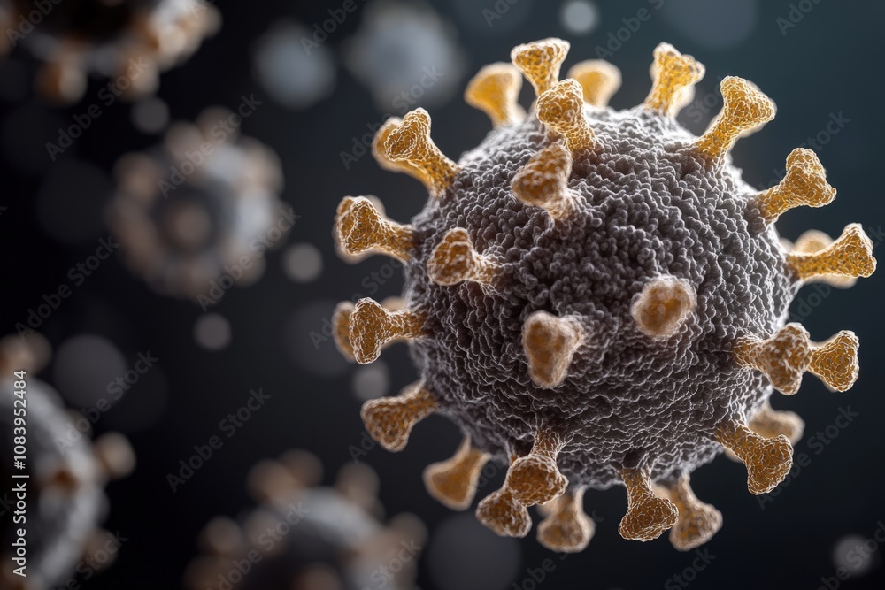 Poster close-up of a virus particle under a microscope