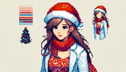 Illustration against light background with space for text, pixel art style 
