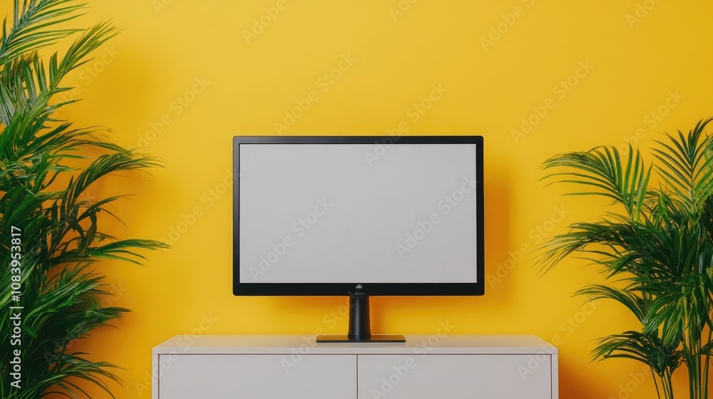Poster minimalist product mockup displayed against a vibrant conceptual art background highlighting present