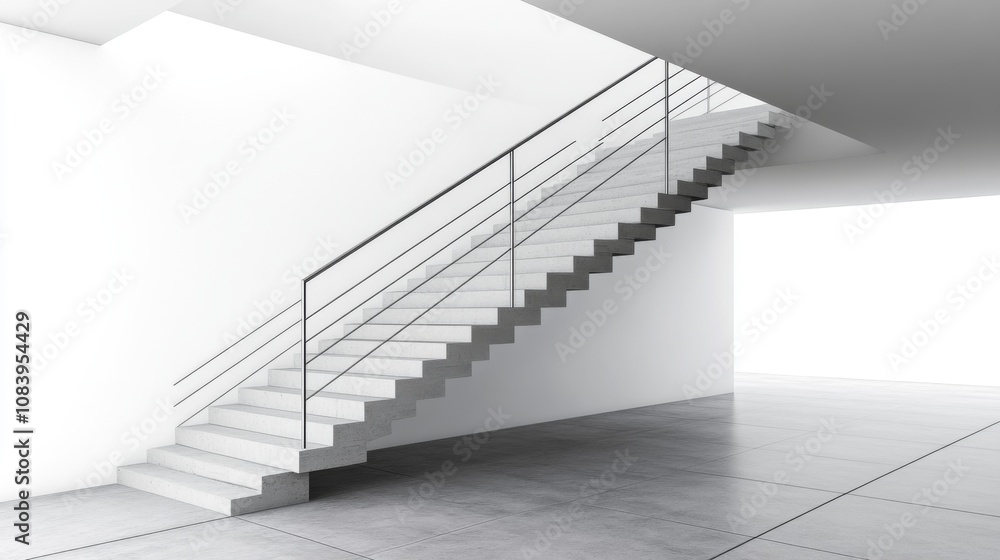 Aufkleber Modern Minimalist Staircase Design in Bright Open Space with Clean Lines and Soft Shadows Emphasizing Architectural Aesthetics and Contemporary Style