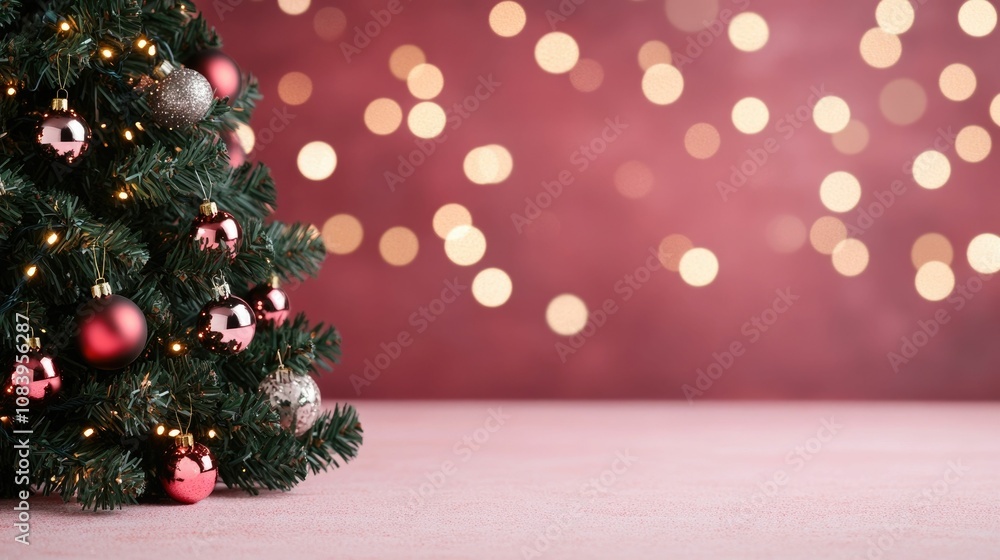Poster cozy christmas tree in soft focus with sparkling twinkling bokeh lights creating a magical festive a