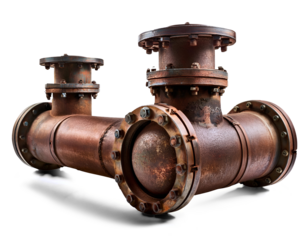 old, rusty, metal steampunk pipes isolated