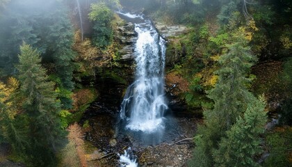 Cascada en medio de un bosque, vista aerea