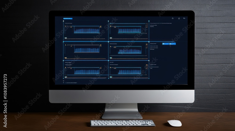 Aufkleber a computer monitor displaying data analytics with graphs and metrics.