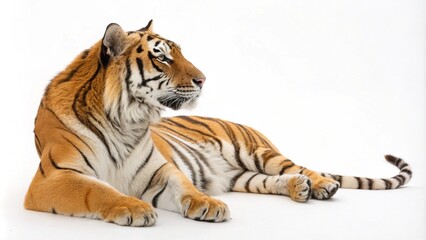 Obraz premium Tiger lying down isolated on white background