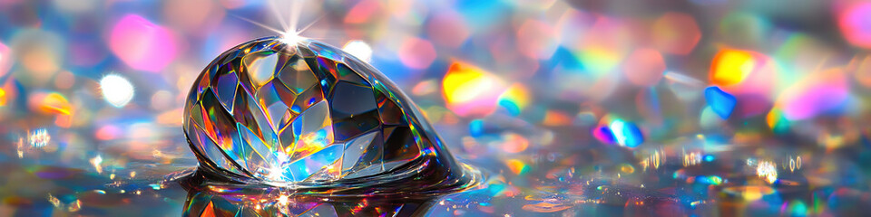 Fototapeta premium A clear glass prism, refracting a water droplet into a kaleidoscope of color.