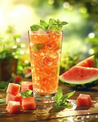 Refreshing watermelon mint cocktail outdoor garden beverage photography natural light summery vibes