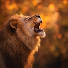 Fototapeta premium majestic lion roaring in a vibrant natural setting