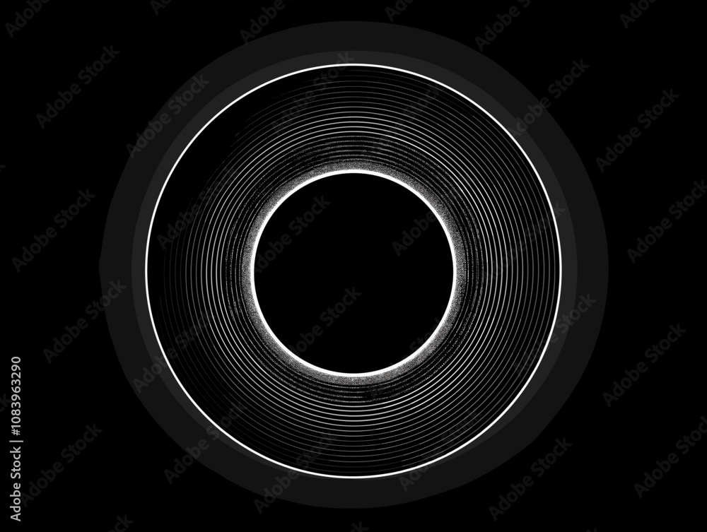 Poster black and white photo of a circle with a white border. the circle is the main focus of the image and