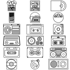 Minimalist Line Icons Audio Devices & Media Set