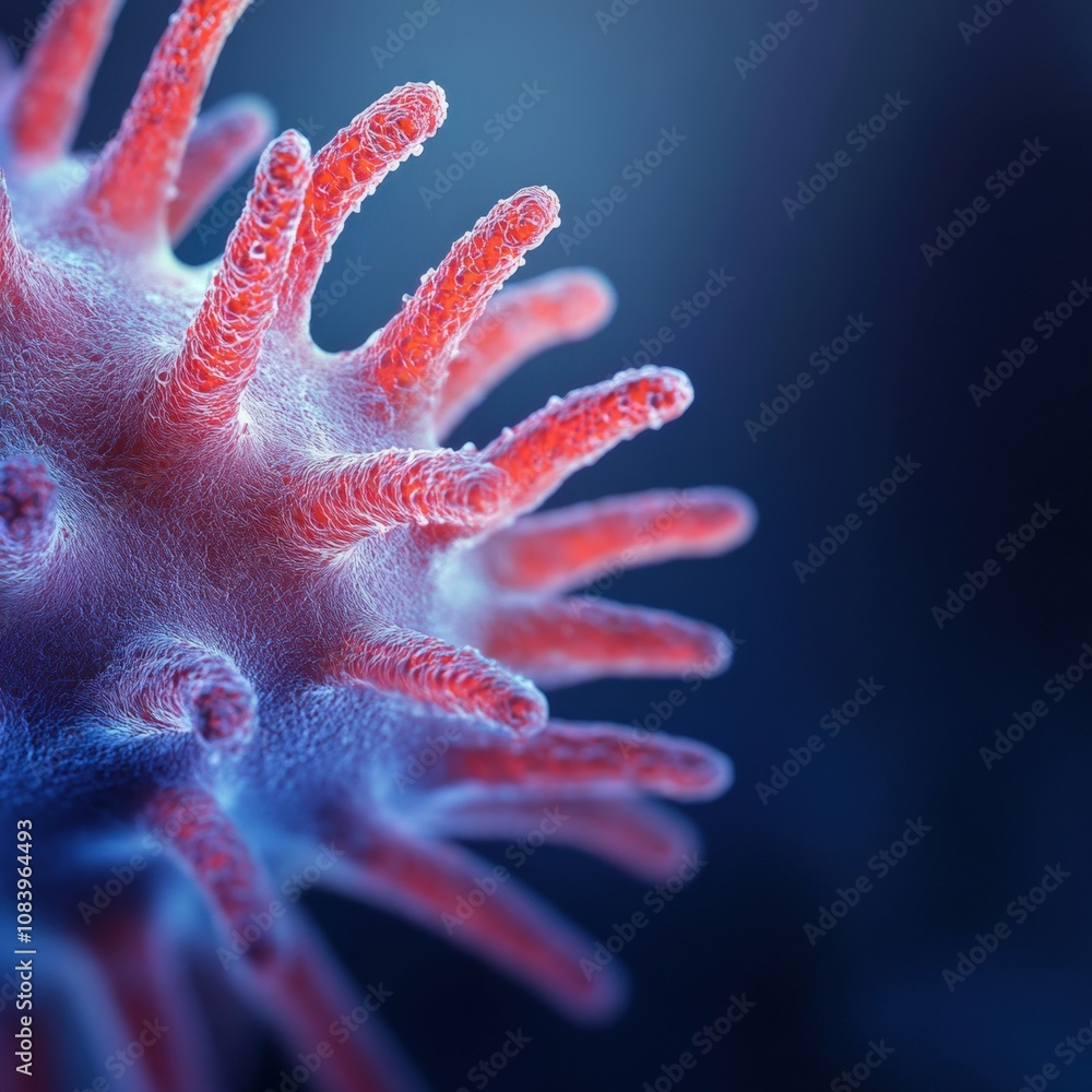Poster close-up of a virus structure showcasing intricate details and textures