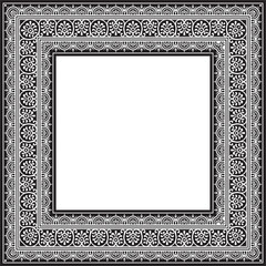 Obraz premium Vector square black monochrome border, frame, Pompeii. Rectangle Neopolitan ornament. Art of Ancient Rome. Template for stained glass