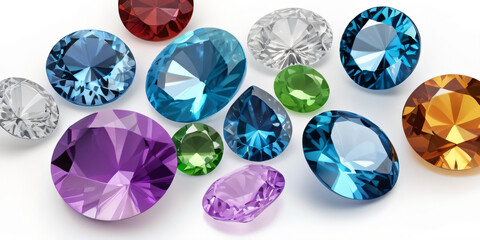 Fototapeta premium A collection of colorful gemstones displayed on a white background.