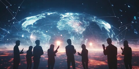 People Connecting Across the Globe : People on different continents exchanging messages or video calls