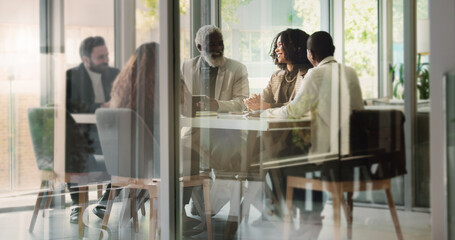 Business, people and meeting at boardroom for strategy, planning and report or feedback as property...