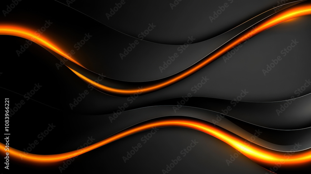 Poster elegant abstract design featuring flowing orange and black waves highlighting contrasts and depth in