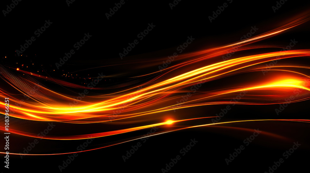 Poster elegant abstract design featuring flowing orange and black waves highlighting contrasts and depth in