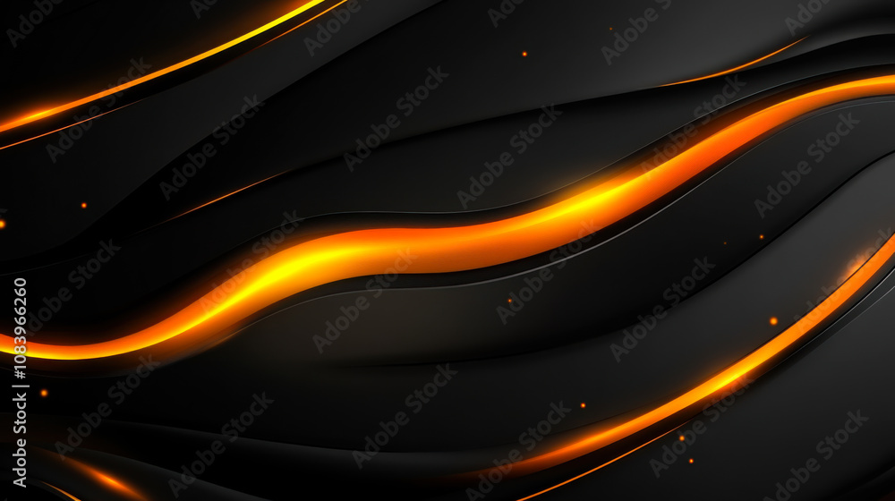 Poster elegant abstract design featuring flowing orange and black waves highlighting contrasts and depth in