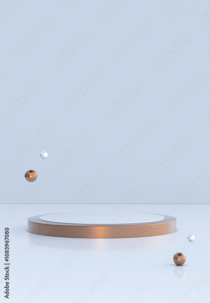 Poster 3d render of golden white minimal abstract background with empty stand, geometric shape, stand for p