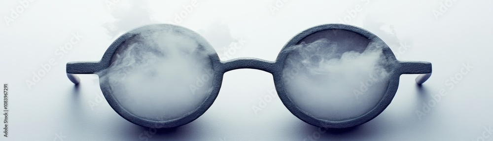 Poster a pair of round glasses with fog or smoke inside, creating a mysterious effect.
