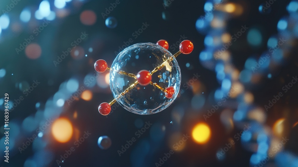 Poster here's a possible and keyword list for your stock photo.. abstract molecular structure in vibrant co