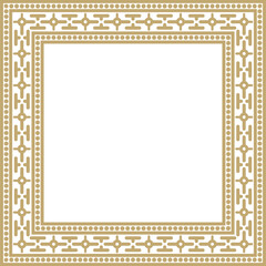 Vector square gold ancient Russian ornament. Slavic rectangle, border, frame. Painting of the royal chambers