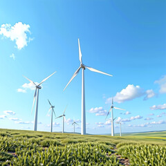 Fototapeta premium A Row Of White Wind Turbines