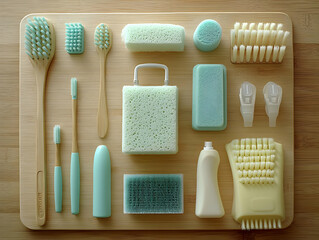 Obraz premium 3D Illustration Eco-Friendly Cleaning Products on Bamboo