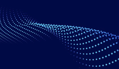 Abstract futuristic blue wave with moving dots. Flow of particles with glitch effect. Ideal vector graphics for brochures, flyers, magazines, business cards and banners