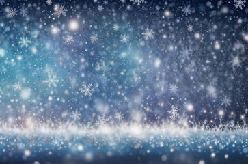 Fototapeta premium A festive blue background with sparkling snowflakes, creating a magical and wintry atmosphere. Generative AI