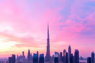 Fototapeta premium city skyline at sunset with skyscrapers and vibrant colors